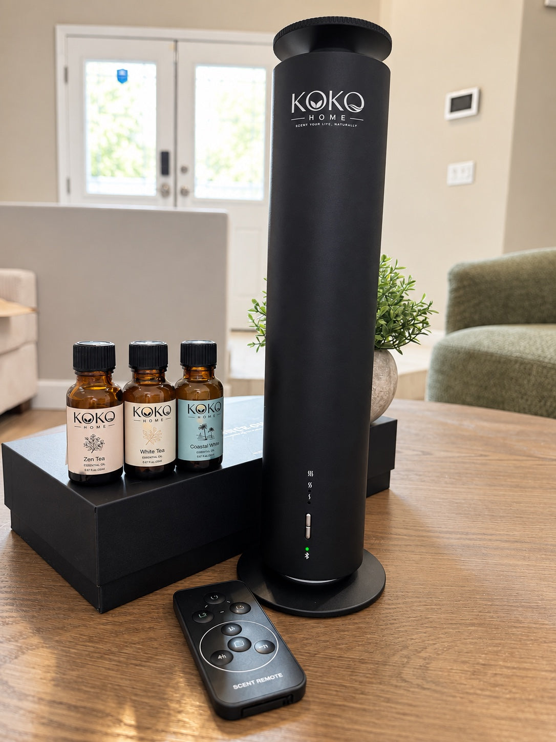 KOKO Tower Discovery Kit with Zen Tea, White Tea and Coastal White fragrance oils and remote